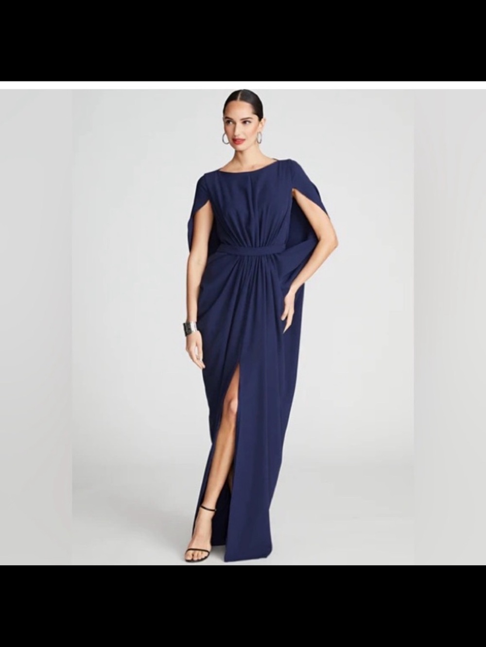 Halston Heritage Navy Draped Maxi with Cape Sleeves